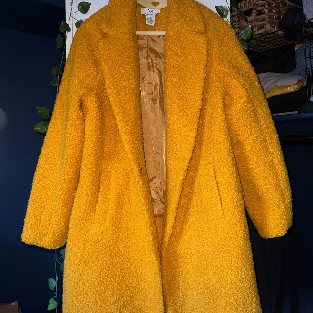 MAGASCHONI Yellow Mustard Textured Boucle curly Women's Teddy Spring Coat Size S